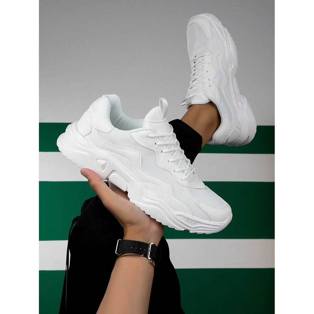 Minimalist Lace Men Up Front Sneakers Sporty Outdoor Fabric Chunky Ddmysaturn