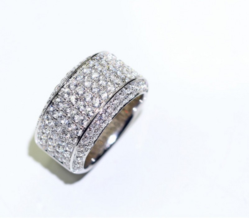 Size 8-12 Rulalei Brand Tycoon Wedding Rings Sparkling Luxury Jewelry 925 Sterling Silver Pave White Moissanite Diamond Party Eternity Engagement Ring
