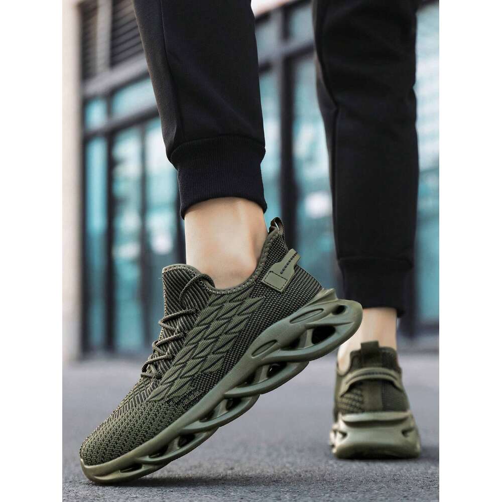 Khaki Men Fashionable Color Breathable Mesh Thick Soled Sports Casual With Front Tie Light And Comfortable Running Shoes Ddmysaturn