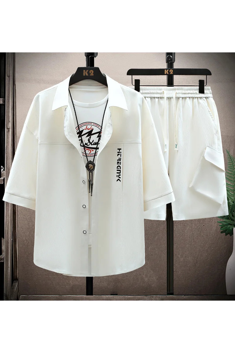 Fashion shorts and shirts for men summer 100% Cotton linen Sportswear Mens Casual Sets spring Male Shirts shorts 240530