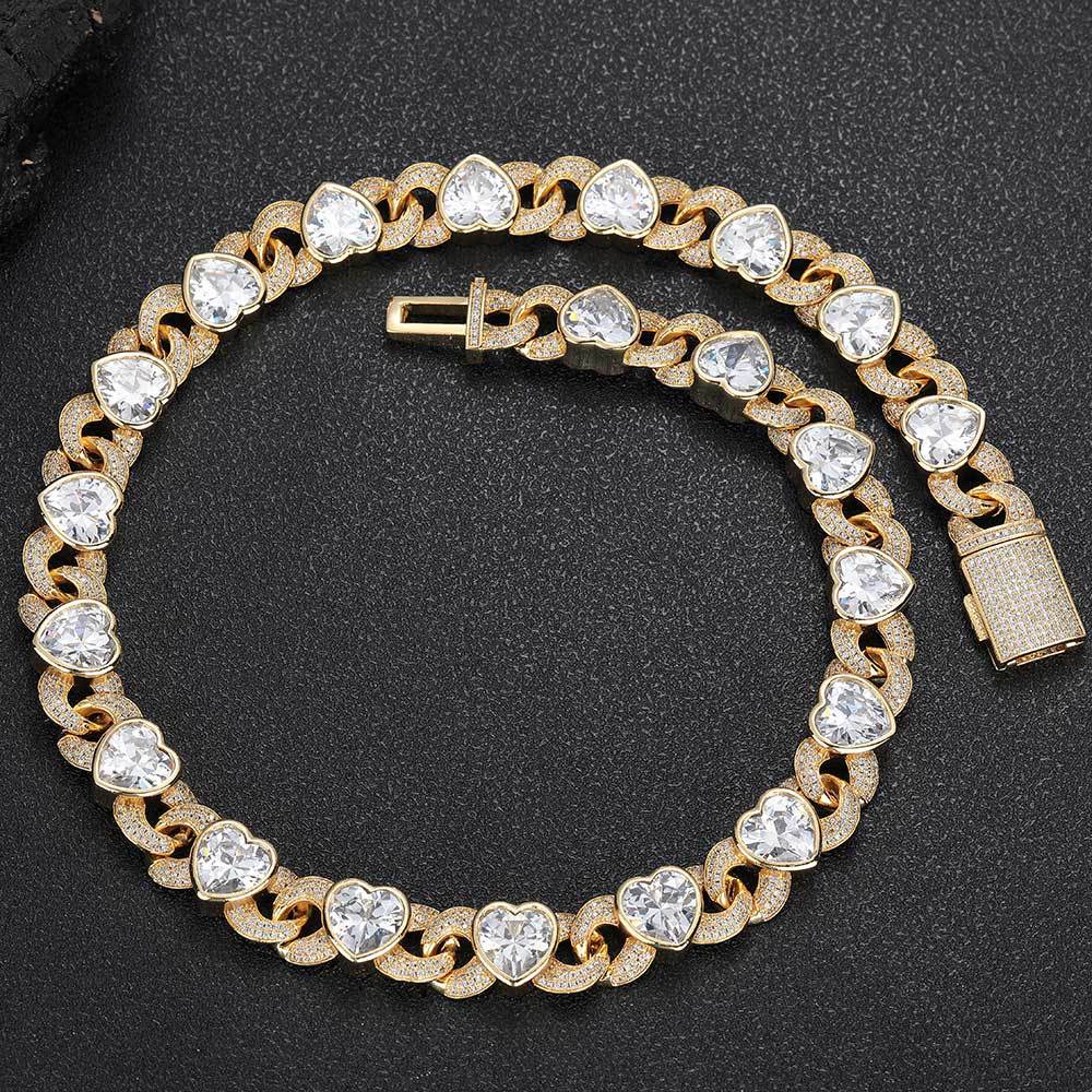 12mm Hip Hop 8 Shape Love Heart Cuban Chain Necklace Bracelets 5A Zircon Jewelry