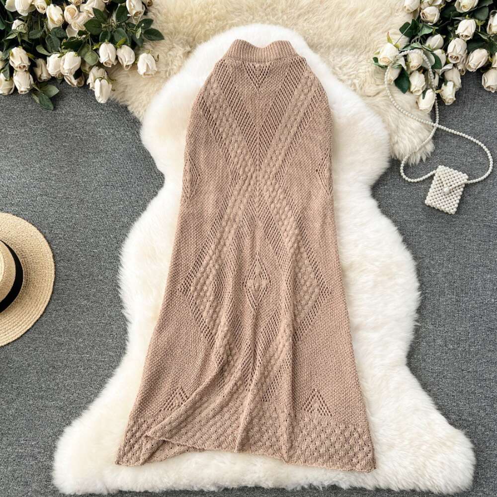 Design inspired hollowed out diamond grid skirt for women high waisted and slim knit A-line skirt with a gentle and trendy drape