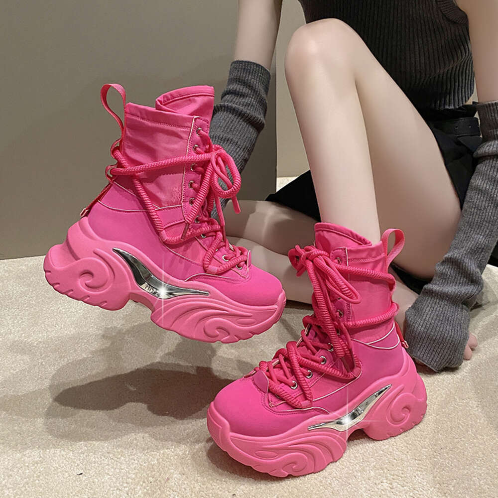 ddmytiger Women Ankle Autumn Chunky Shoes Woman High Platform Breathable Sneakers 7.5CM Thick Sole Wedges Motorcycles Boots Winter