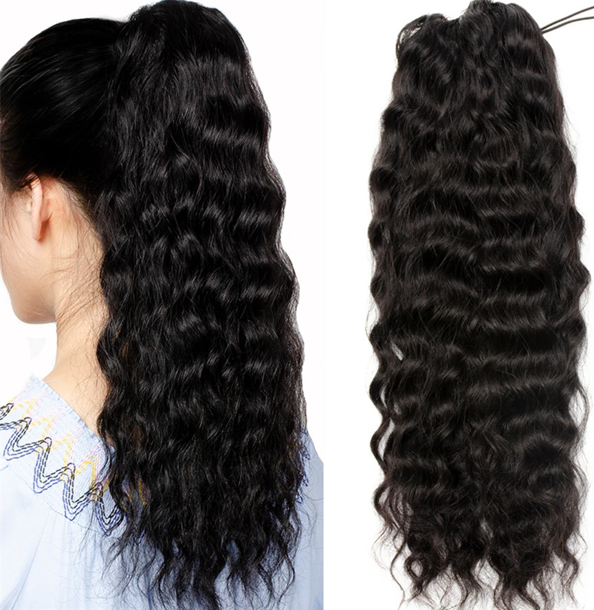 Natural Wavy Drawstring Ponytail Human Hair Brazilian Afro Clip In Extensions For Black Women Remy Natural Color can be braided Pony Tail hairpiece 14