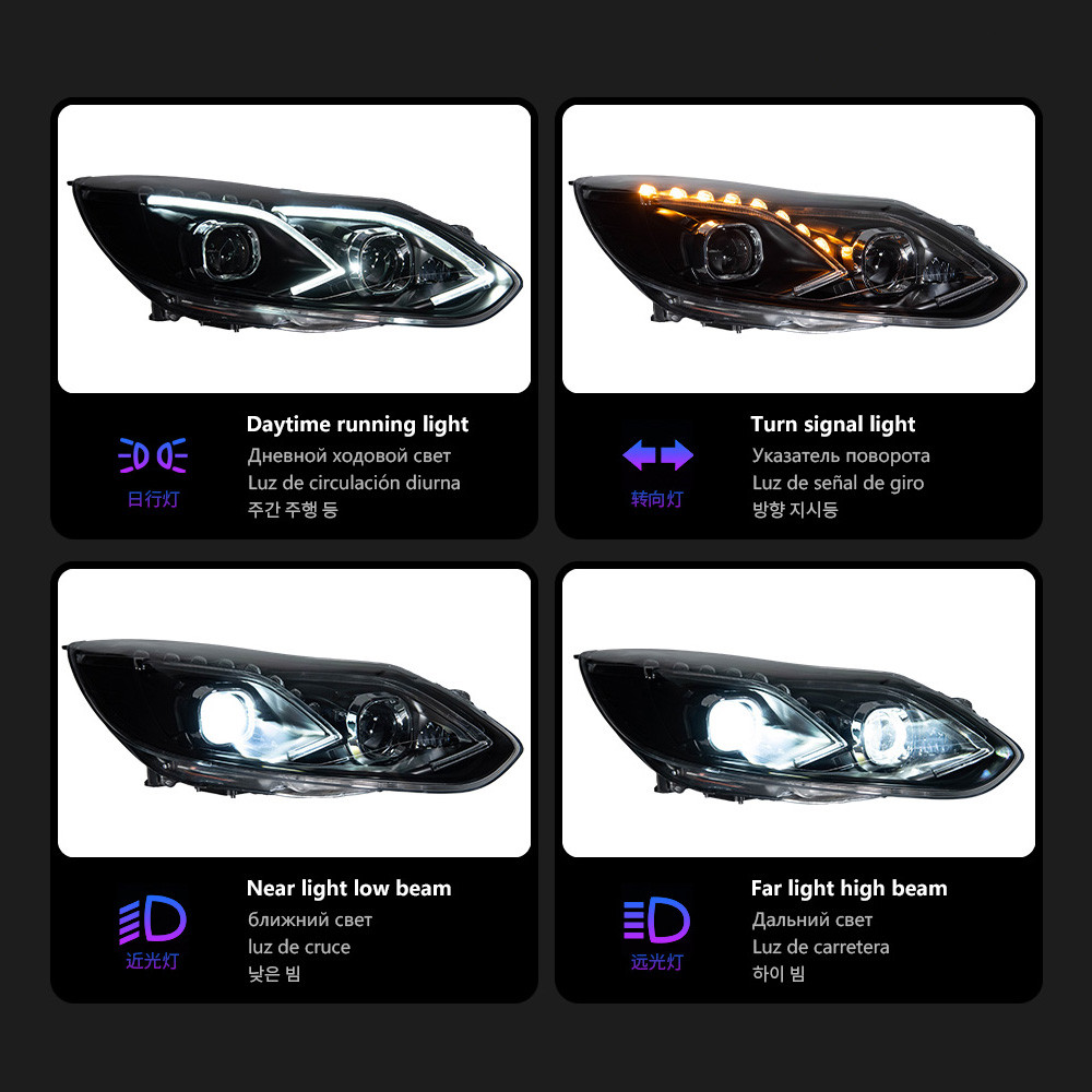 Car Light Assembly for Ford Focus 2012-2014 Focus 3 Front Daytime Lamp LED Signal Headlight Projector Lens