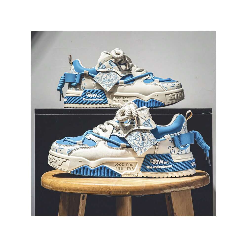 Men's New Summer Breathable Casual Sneakers With Thick, Slip-Resistant Soles, Original Artistic Design And Trendy Graffiti Style