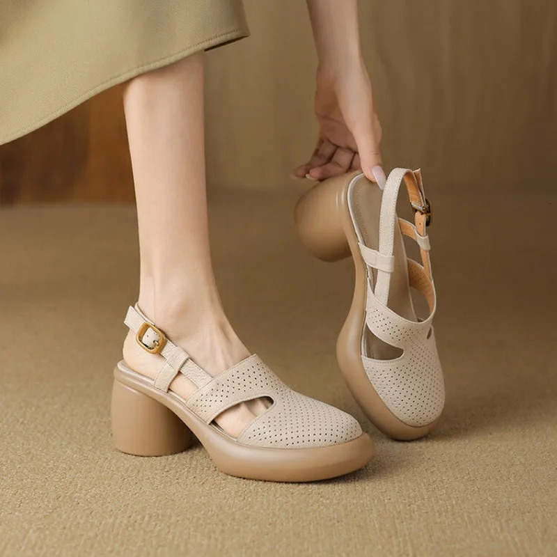 Comfortable Womens Sandals Mary Jane Heels Ladies Moccasins Mid Heel Summer Hollow Lace Women Sandals 240528