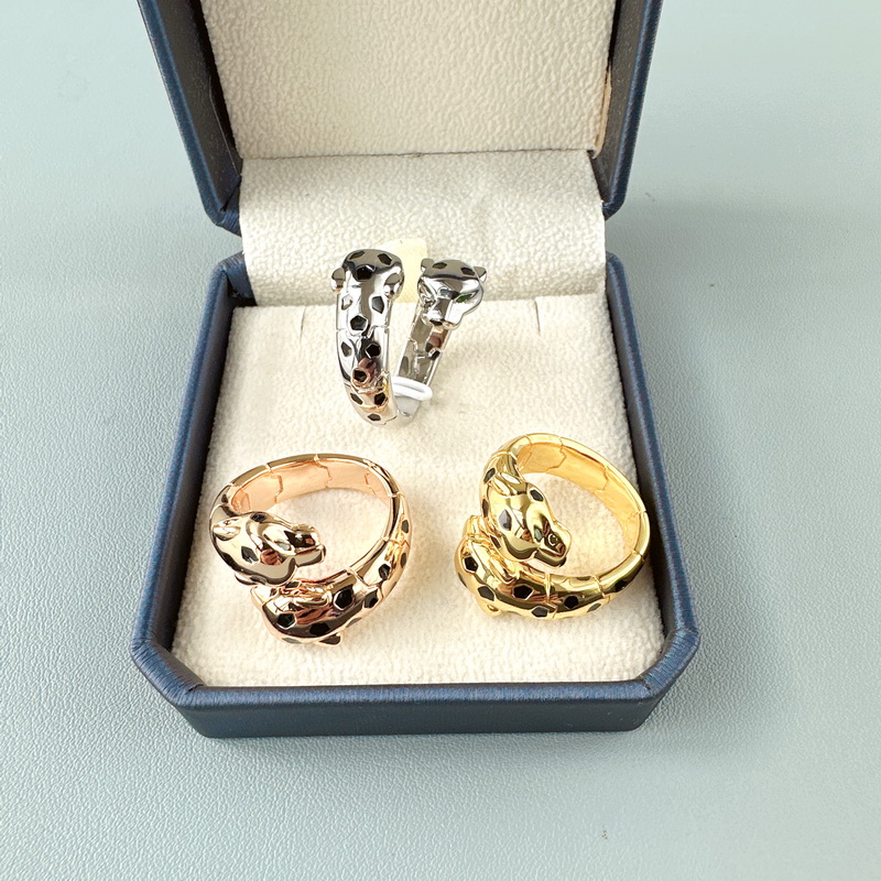 Collection Designer Style Open Ring Women Lady Plated Gold Color Green 1 Eyes Black Spots Double Leopard Heads High Quality Jewelry