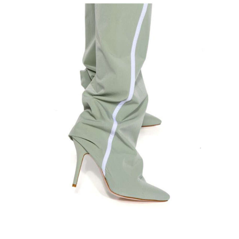 Women's Slim High Heels Striped Casual Pants Runway Boots, European And American Designers Fashion, 2023