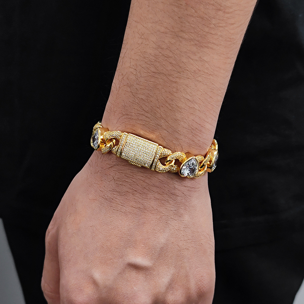 12mm Hip Hop 8 Shape Love Heart Cuban Chain Necklace Bracelets 5A Zircon Jewelry