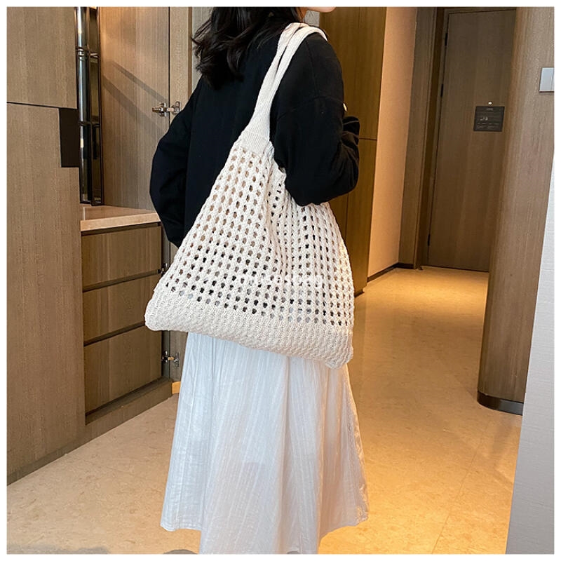 Luxury women's bags, knitted bags, fashionable minimalist woven bags, vintage tote bags, portable shopping bags, large capacity canvas shoulder b