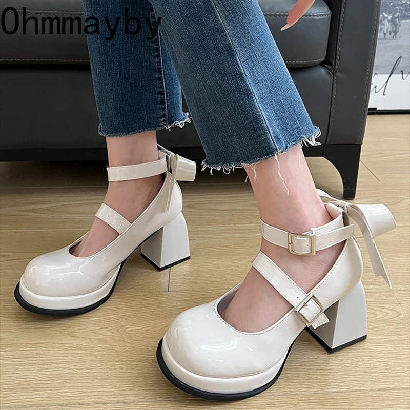 Spring Lolita Womens Mary Jane Shoes Fashion Shallow Thick High Heels Pumps Ladies Elegant Buckle Single Shoes 240606
