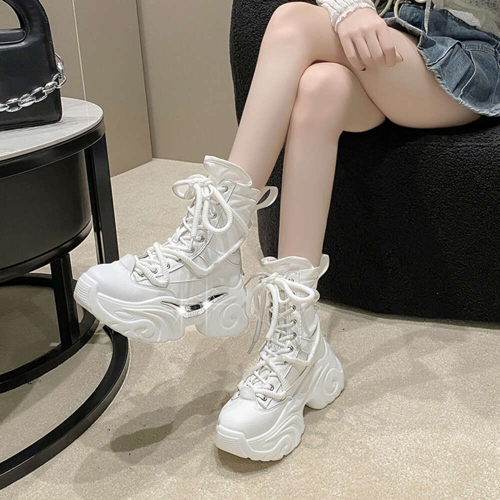 ddmytiger Women Ankle Autumn Chunky Shoes Woman High Platform Breathable Sneakers 7.5CM Thick Sole Wedges Motorcycles Boots Winter