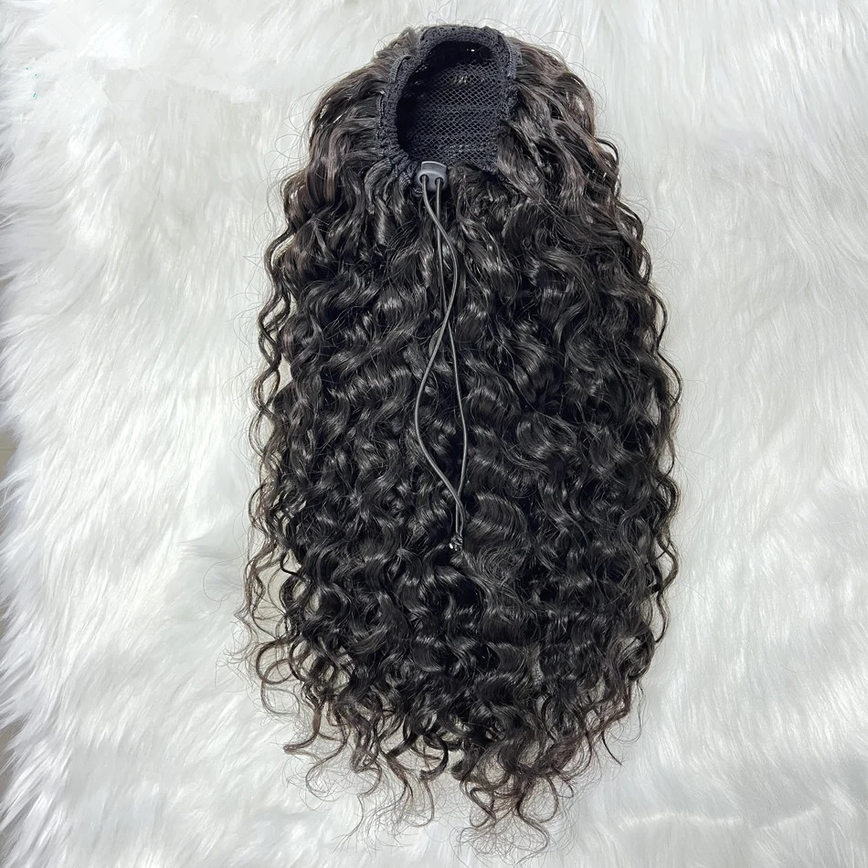 water Wave curly drawstring Ponytail Human Hair Extensions for black women full natural can be braided pony tail hairpiece Remy Hair Ponytails Clip in