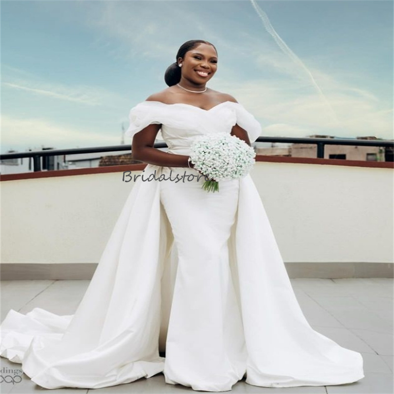 Gorgeous Mermaid Wedding Dresses With Detachable Train Elegant Beach 2 In 1 Bridal Gowns Off Shoulders Corset Plus Size African Bride Dress 2024 Vesti