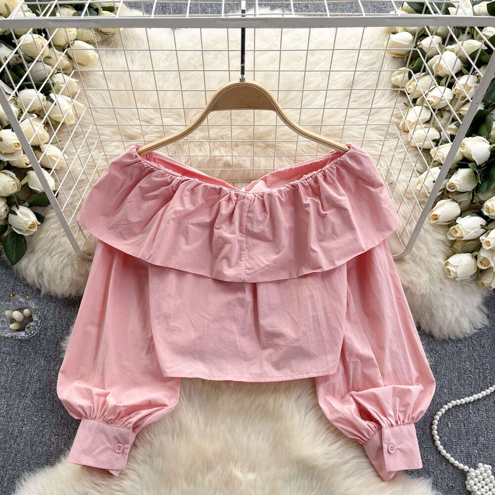 French light luxury style with a sense of luxury one shoulder shirt womens bow lantern sleeves short design niche temperament top