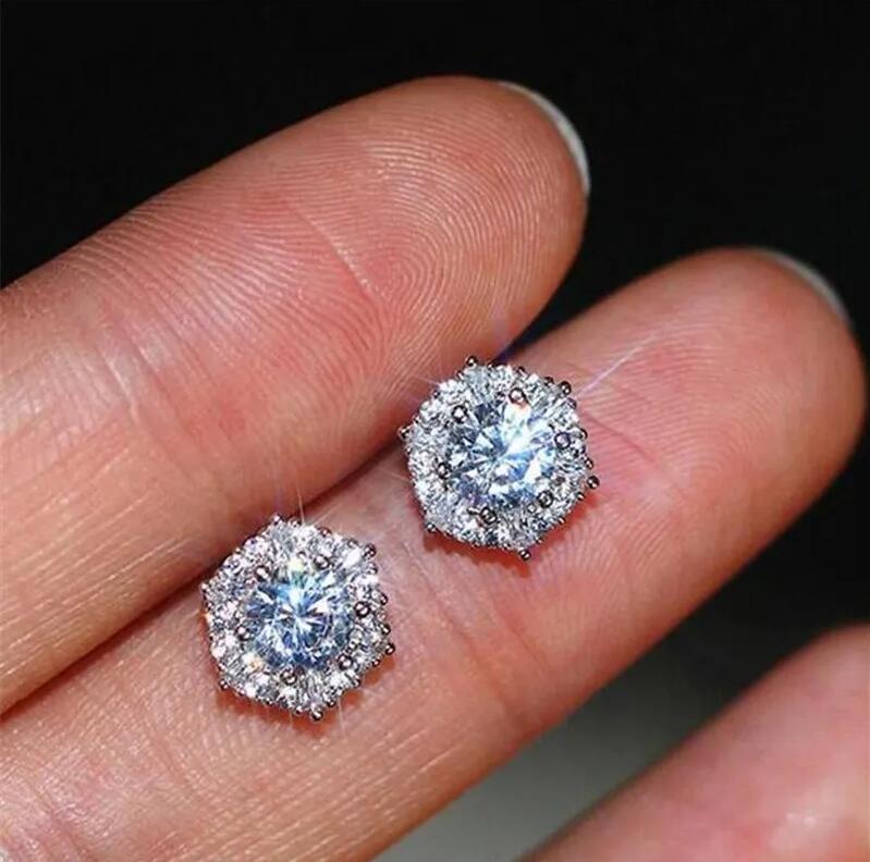 Super Sparkling Stud Earrings Luxury Jewelry 925 Sterling Silver Round Cut White Lab Moissanite Diamond Party Women Wedding Earring For Lover Gift