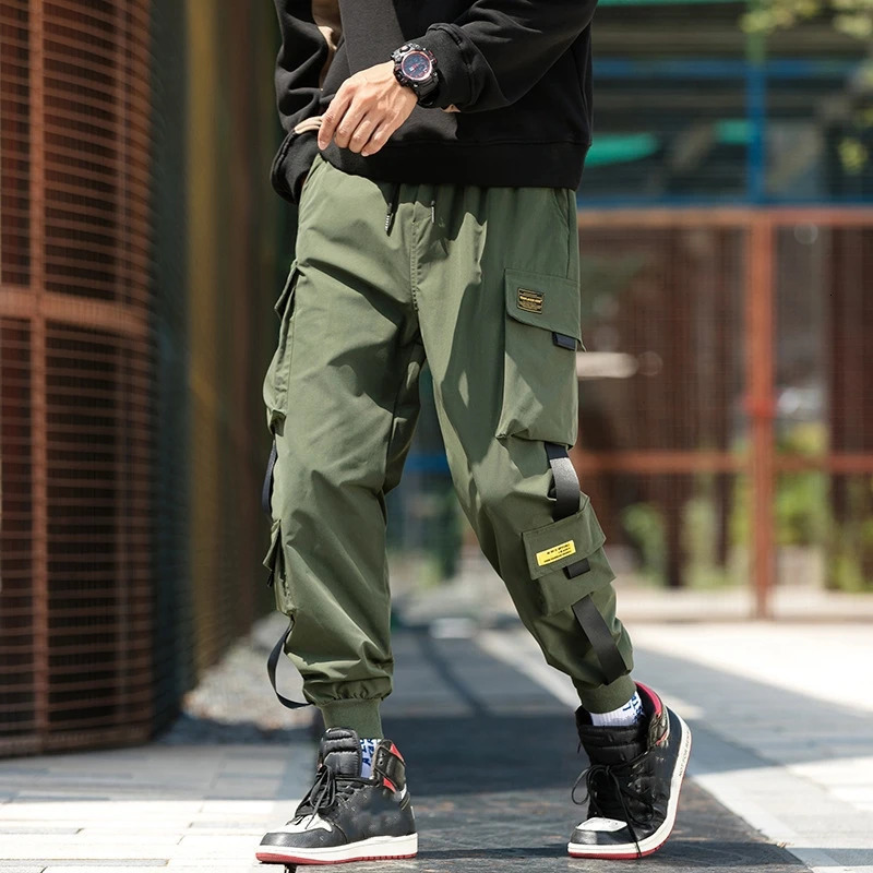 Fashion Mens Cargo Pants Casual Hip Hop Hit Color Multiple Pockets Trousers Streetwear Sportswear Sweatpants 240527