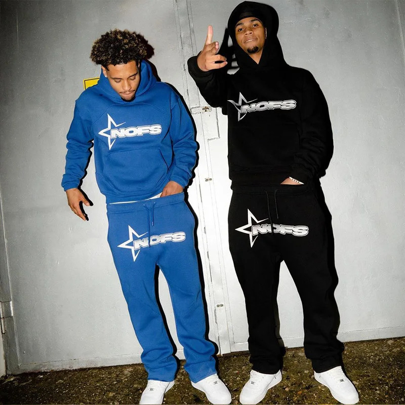 2 Piece Set Letter Printing Streetwear Y2K Mens Hip Hop Oversized Hoodie Sweatshirt Sweatpant Casual Pants Sportswear 240601