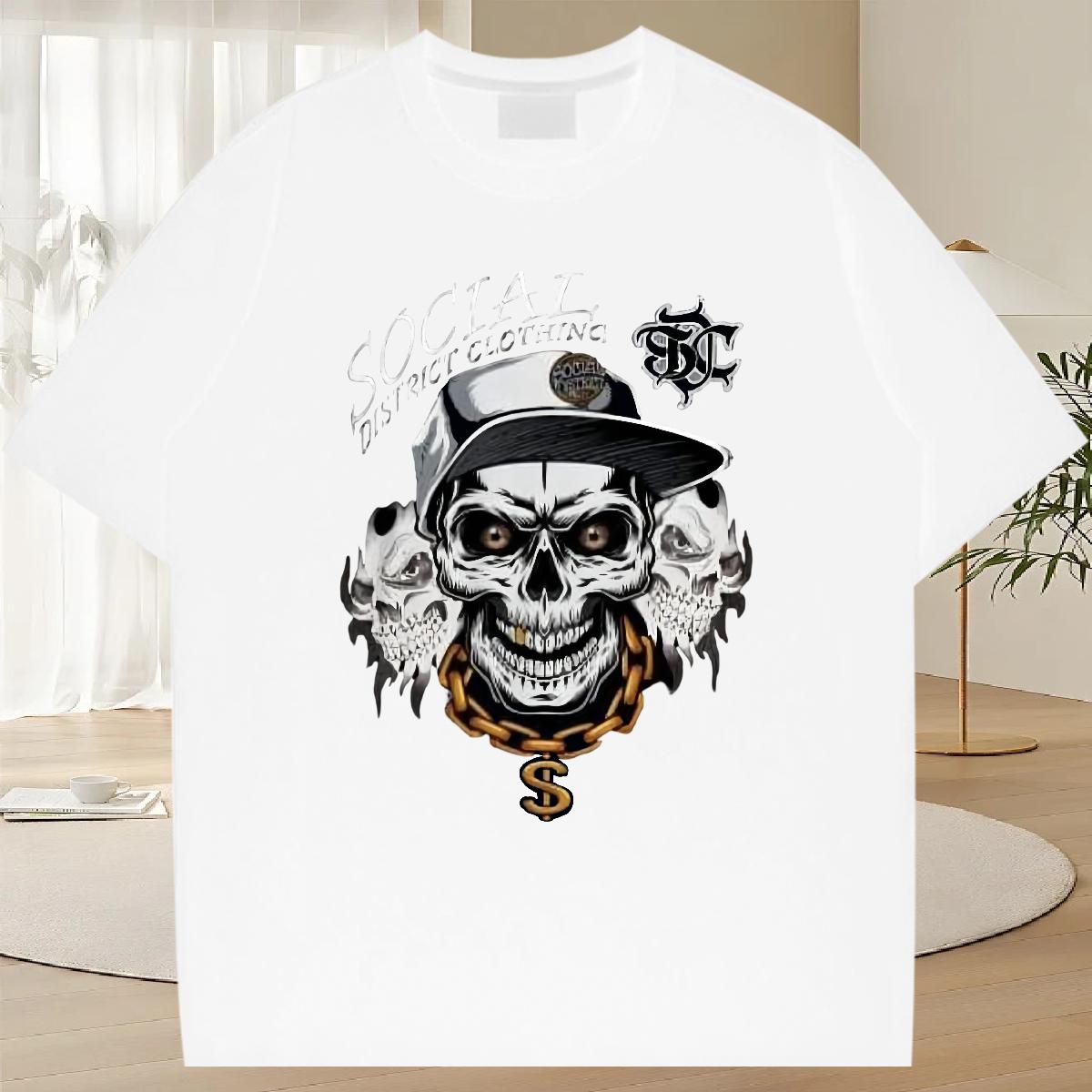 Brand T Shirts Men Skull Hip Hop Street Couples T Shirts Round Neck Short Sleeve Classic