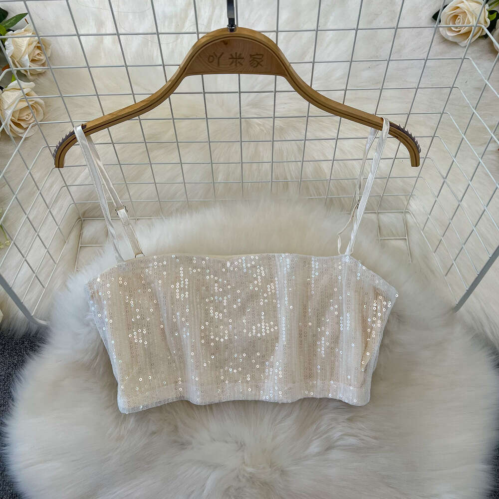 Fashionable set for women sweet and spicy sexy and sparkling sequin strapless tank top two-piece high waisted and hip wrapped skirt