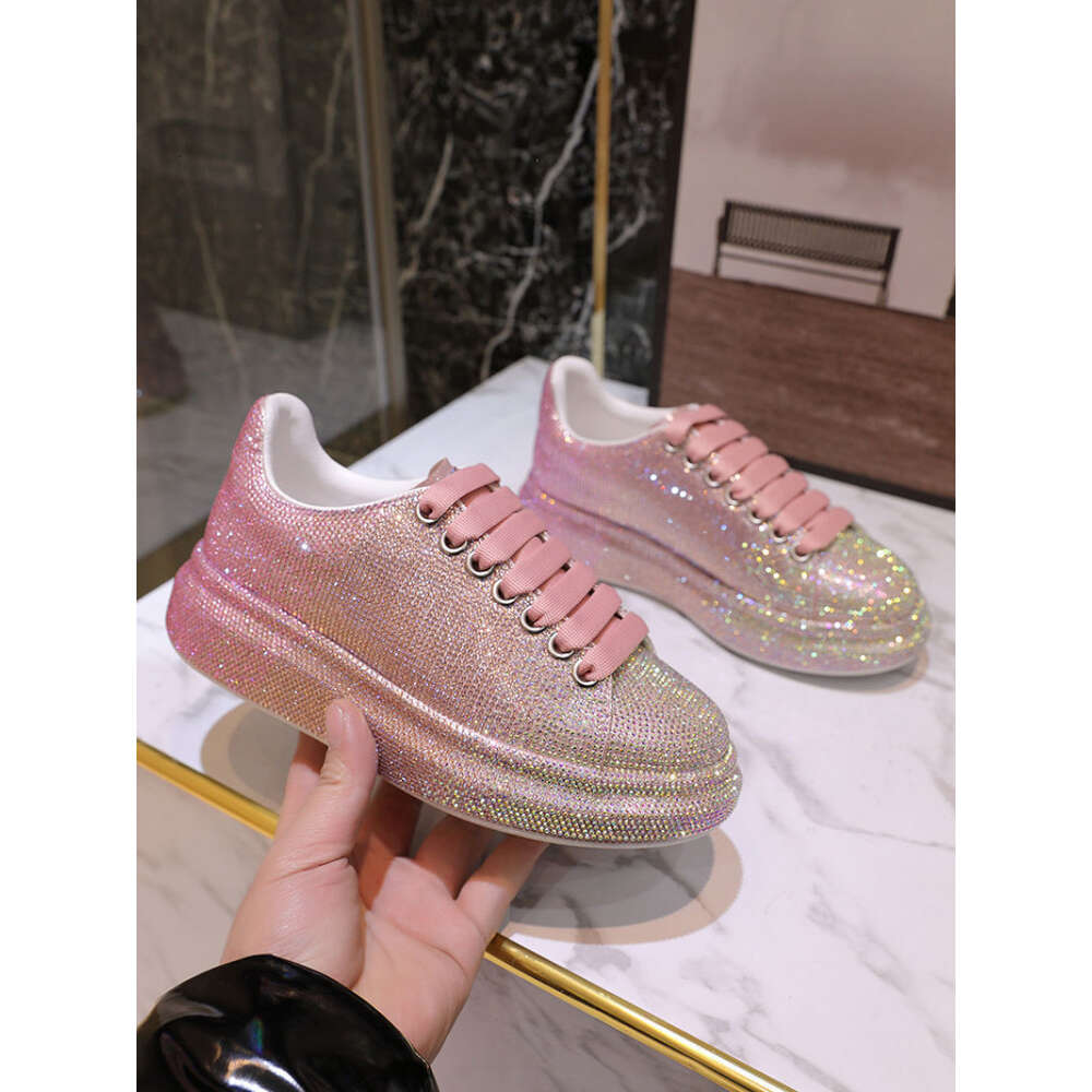 Ddmyoutdoor Autumn Leather Trendy And Fashionable Night Starry Sky Gradient Water Thick Sole Full Diamond Casual Women S Trendy Shoes