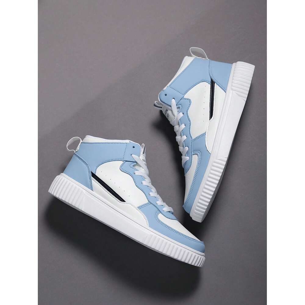 Plus Size Men's Blue Casual Sneakers, Lace Up Soft Sole Flat Comfortable Skate For Men, Lightweight High-Top Daily Shoes