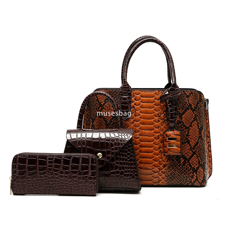 Fashion women's shoulder bag handbag PU leather three piece set, retro business, large capacity zippered crossbody bag in multiple colors, for us