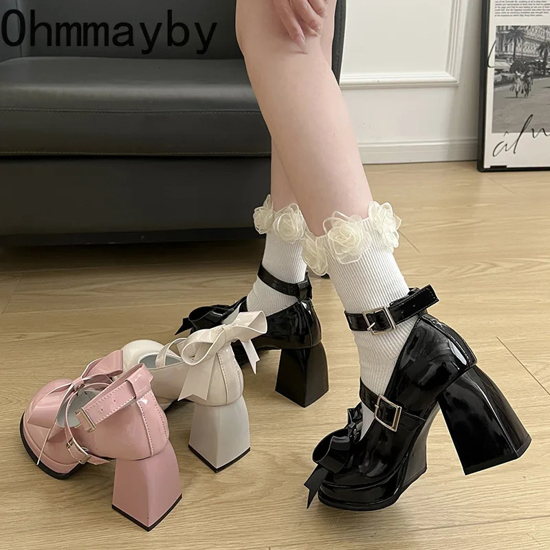 Spring Lolita Womens Mary Jane Shoes Fashion Shallow Thick High Heels Pumps Ladies Elegant Buckle Single Shoes 240606