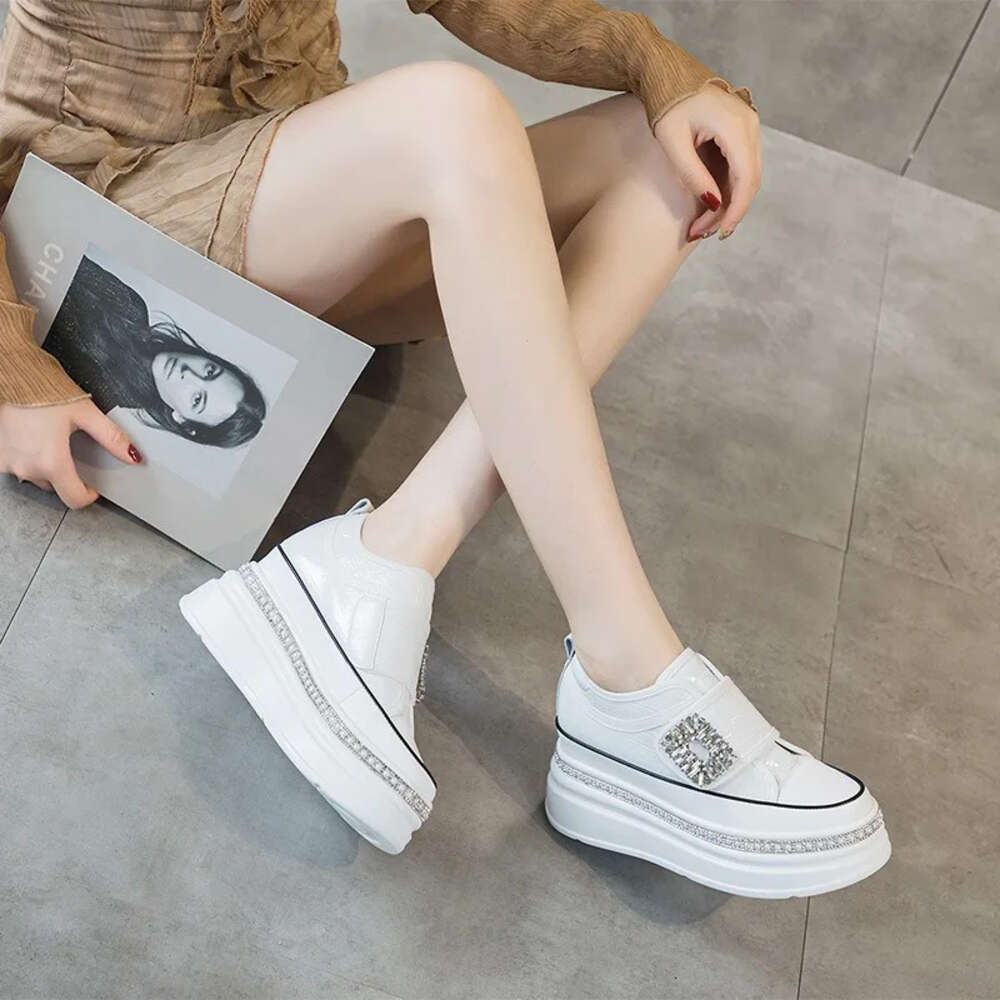 Cm Crystal High Top Women Genuine Leather Platform Wedge Hidden Heel Hook Spring Autumn Bling Shoes Sneakers Ankle Boots Ddmydog