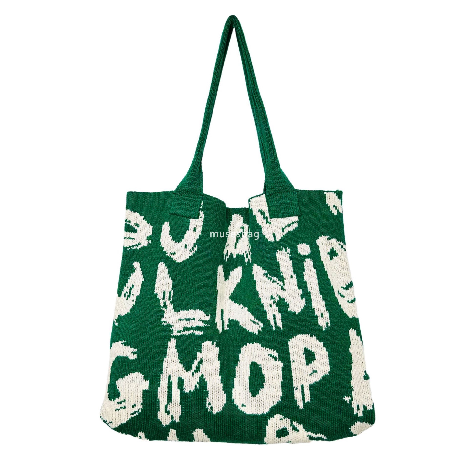 High quality knitted women's bags, woven bags, single shoulder large capacity bags, fashionable retro luxury tote bags, Bohemian letter bags, can