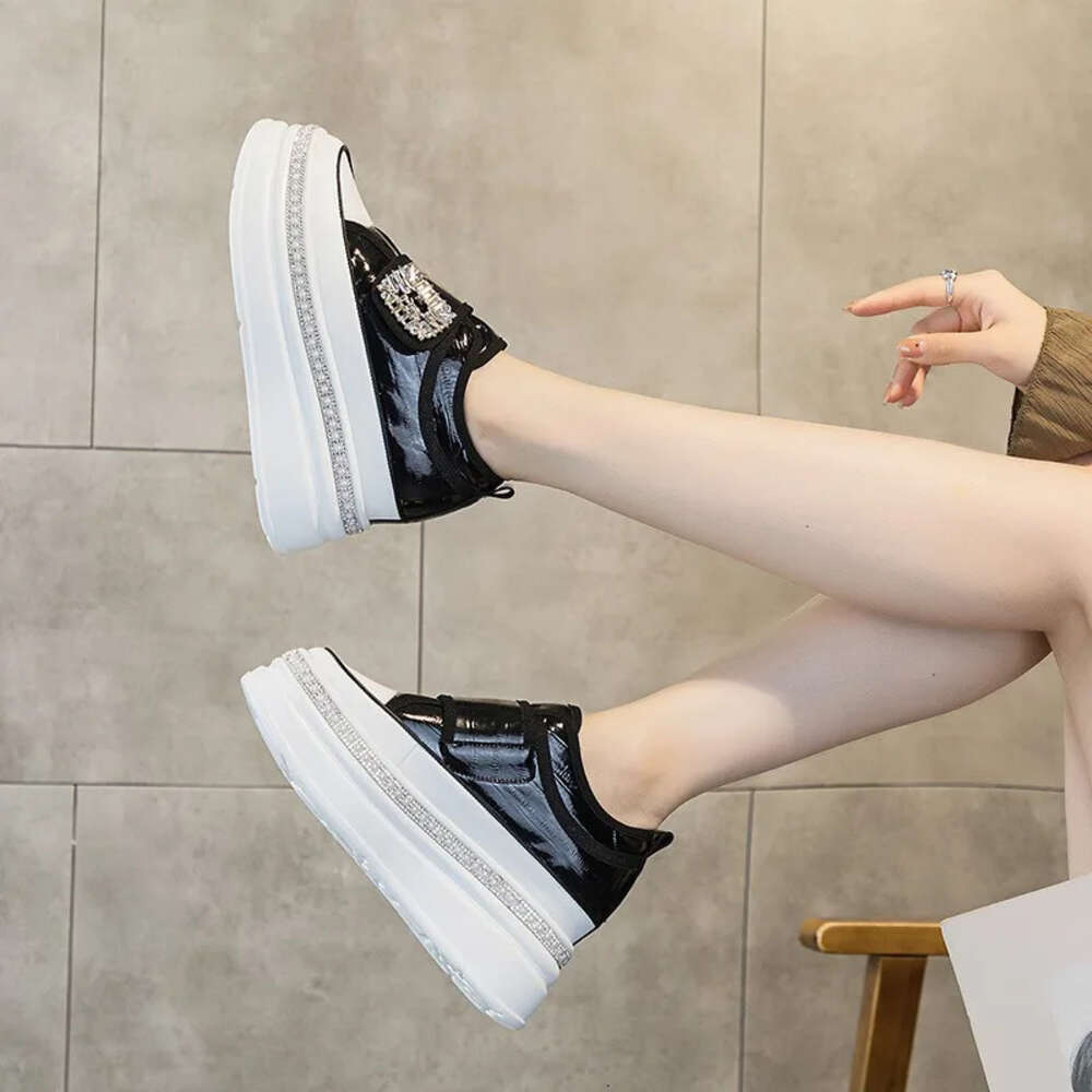 Cm Crystal High Top Women Genuine Leather Platform Wedge Hidden Heel Hook Spring Autumn Bling Shoes Sneakers Ankle Boots Ddmydog