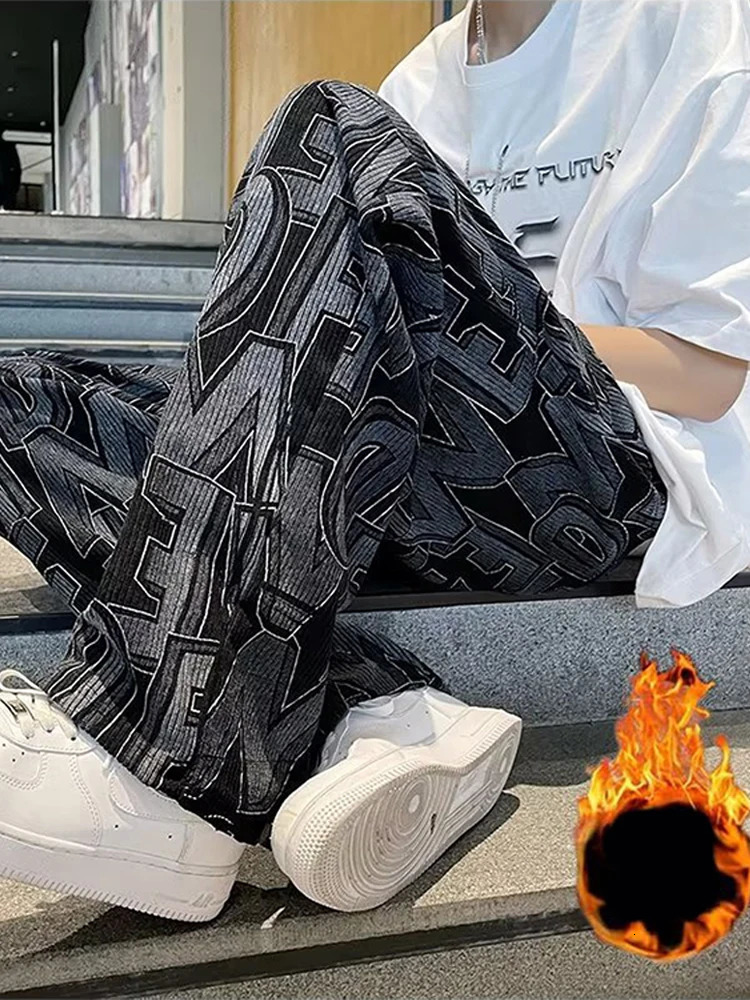 Retro Pants Man Casual Fashion High Street Hip Hop Loose Vintage Sweatpants Men Spring Soft Wide Legs Straight Pant 240527