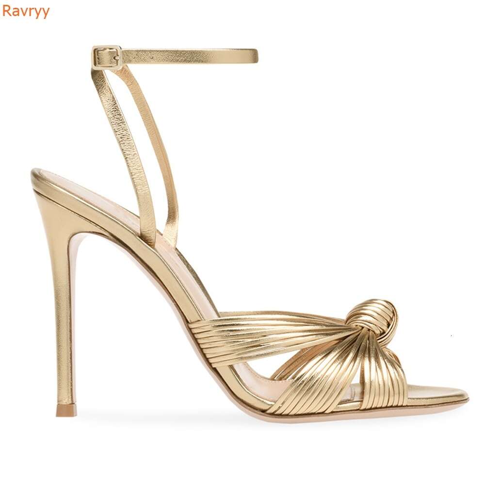 Gold Color Stiletto Heel Cross One Word Belt Round Toe Slingback Ankle Strap PU Sandals Women Fashion Party Large Size46