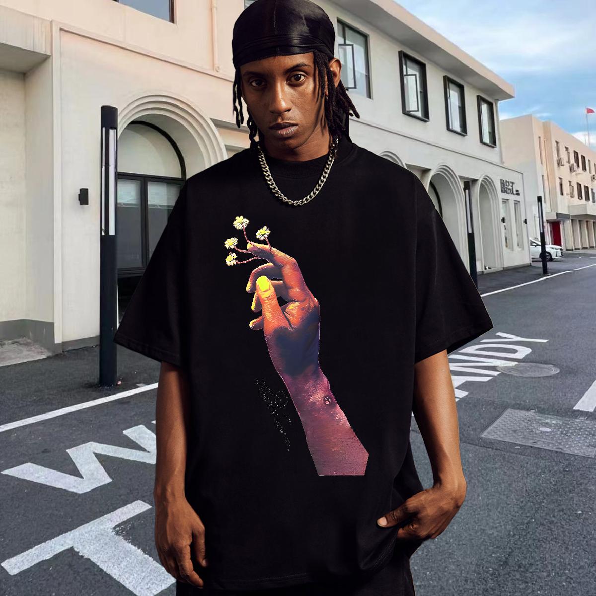 5A T-Shirts for Men Street Cotton Breathable Soft Men Tshirts Fashion Design Floral Print Clothes