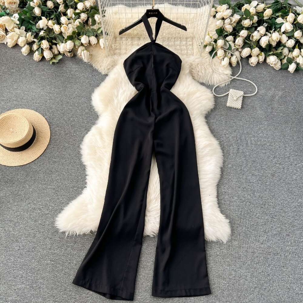 High end feeling senior sister hanging neck jumpsuit for women slim fit long sexy strapless backless fashionable and stylish wide leg pants trendy
