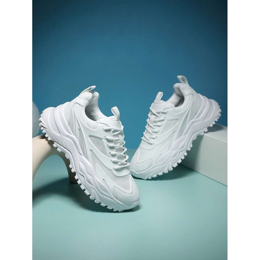 Letter Comfortable Colorblock Lace Up Chunky Sneakers Lightweight Breathable Mens Running Shoes White Sports For Men Ddmysaturn