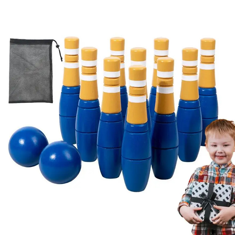 Backyard Lawn Bowling Game Outdoor Wooden Kit For Children Mini With Drawstring Mesh Bag Carnivals 240603
