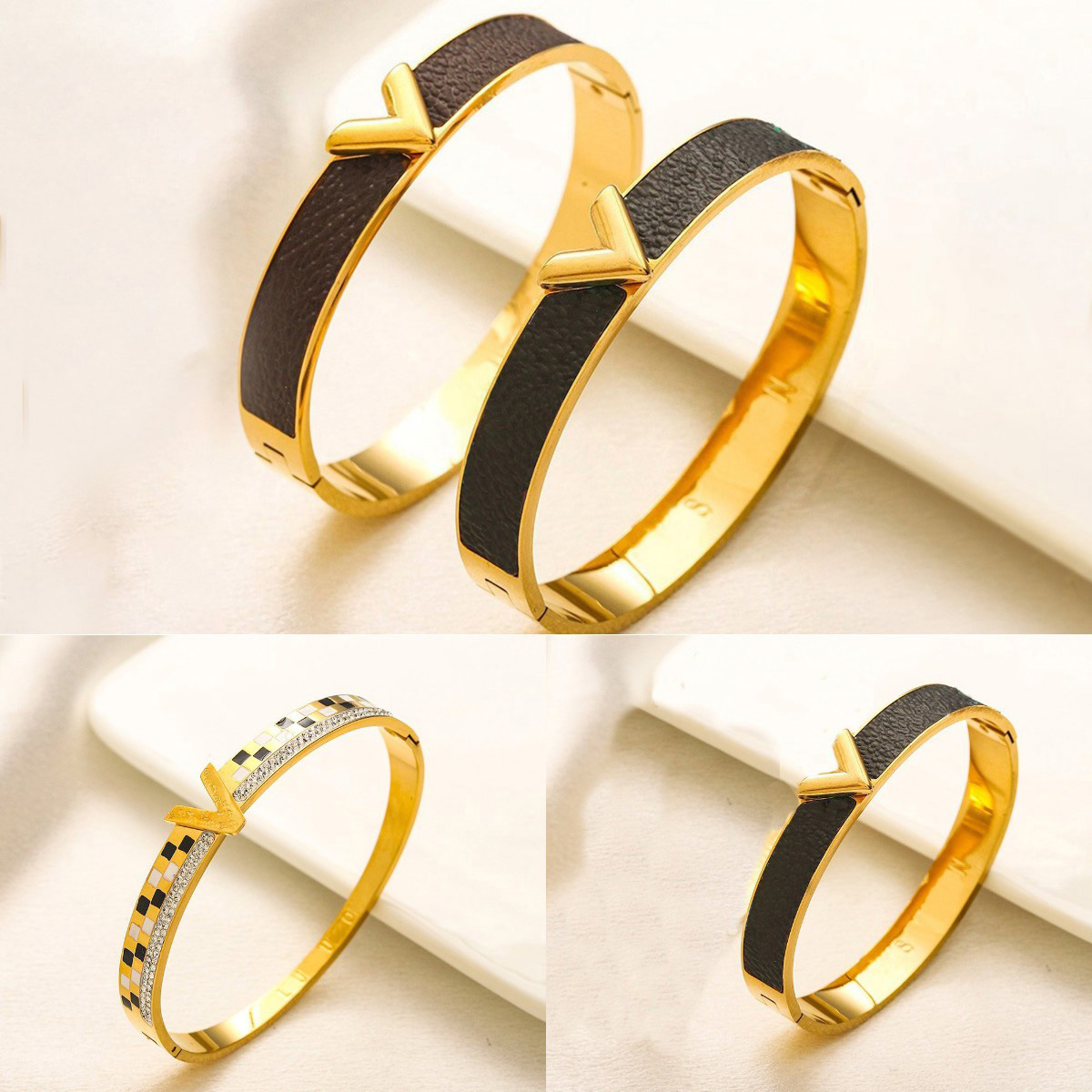 Stainless steel Gold Leather Bangle Bracelets Women Luxury Designer Pink Letter Jewelry Gift Bangles Mens Bracelet Pendant