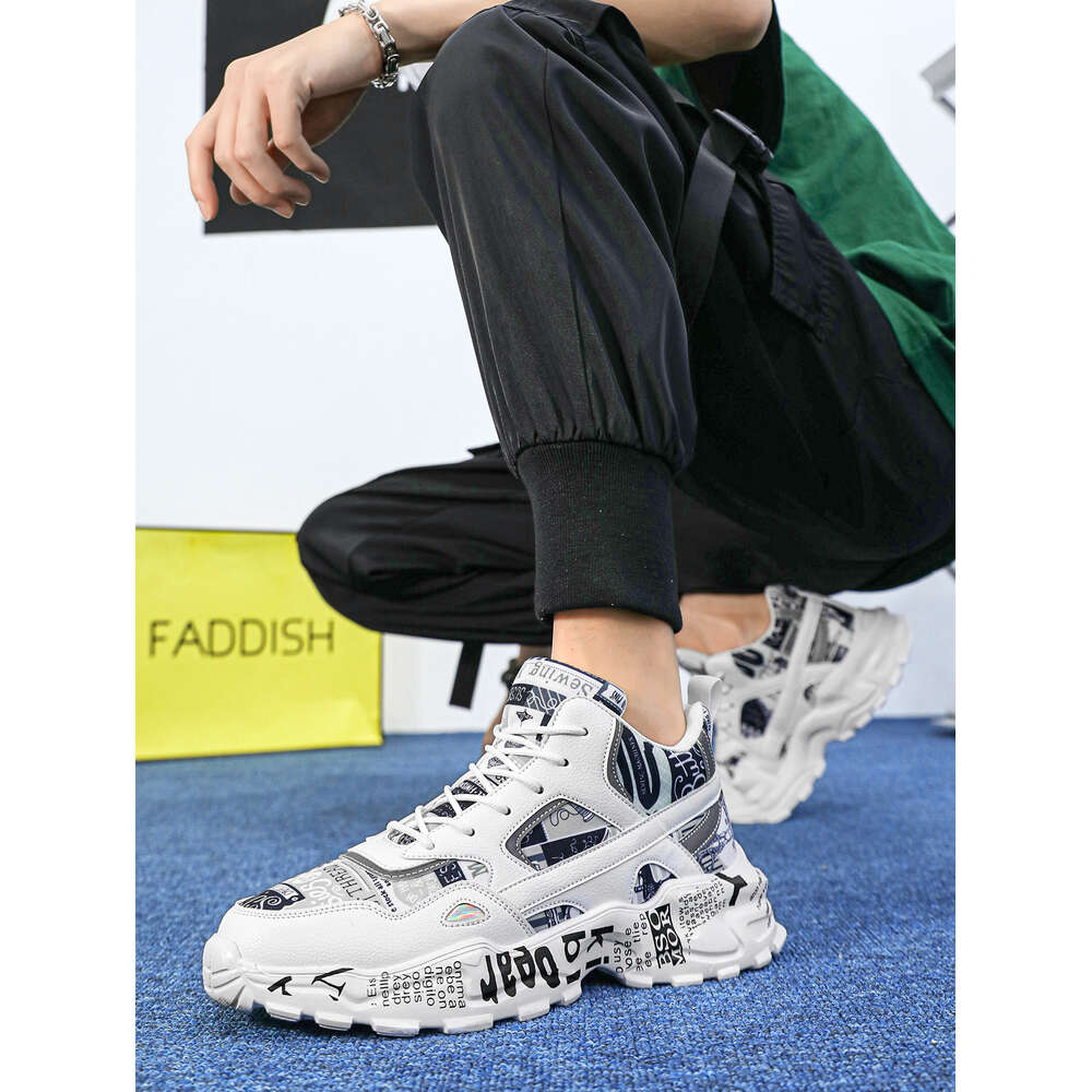 Ddmyoutdoor Sporty For Men Letter Graphic Lace Up Front Chunky Sneakers