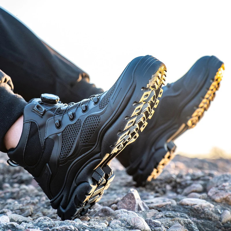 Rotating buckle mens sports shoes protective shoes lightweight safety shoes puncture resistant steel toe work boots 240606