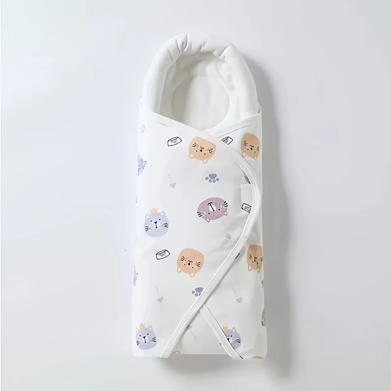 born Baby Swaddle Blanket with Cartoon Pattern Infant Sleep Wrap Head Protection Function Nursery Bag 240603