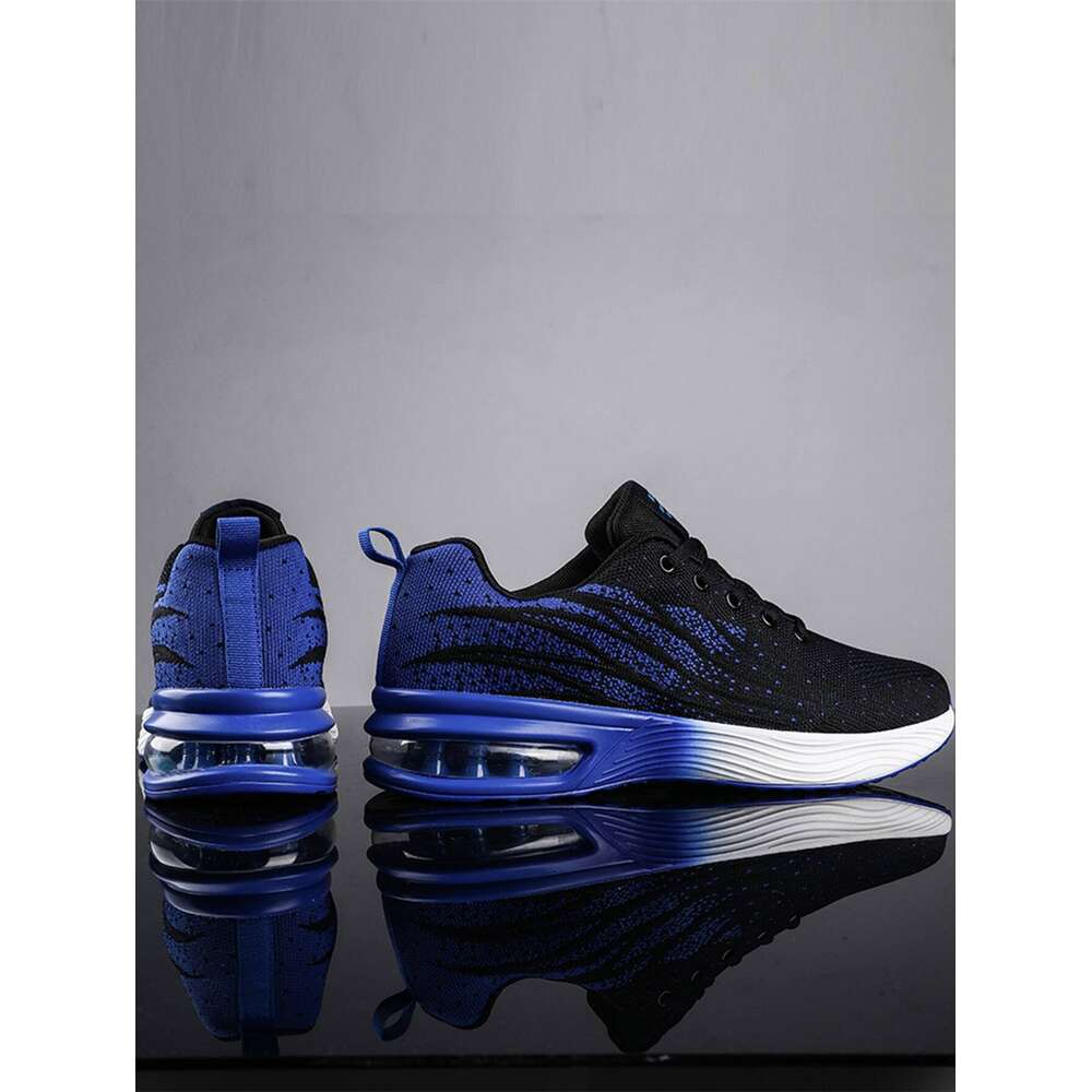 Blocking Men Color Gradient Knit Lace Up Air Cushion Sneakers Comfortable Breathable And Shock Absorbing Running Shoes Suitable For Outdoor Sports Ddm