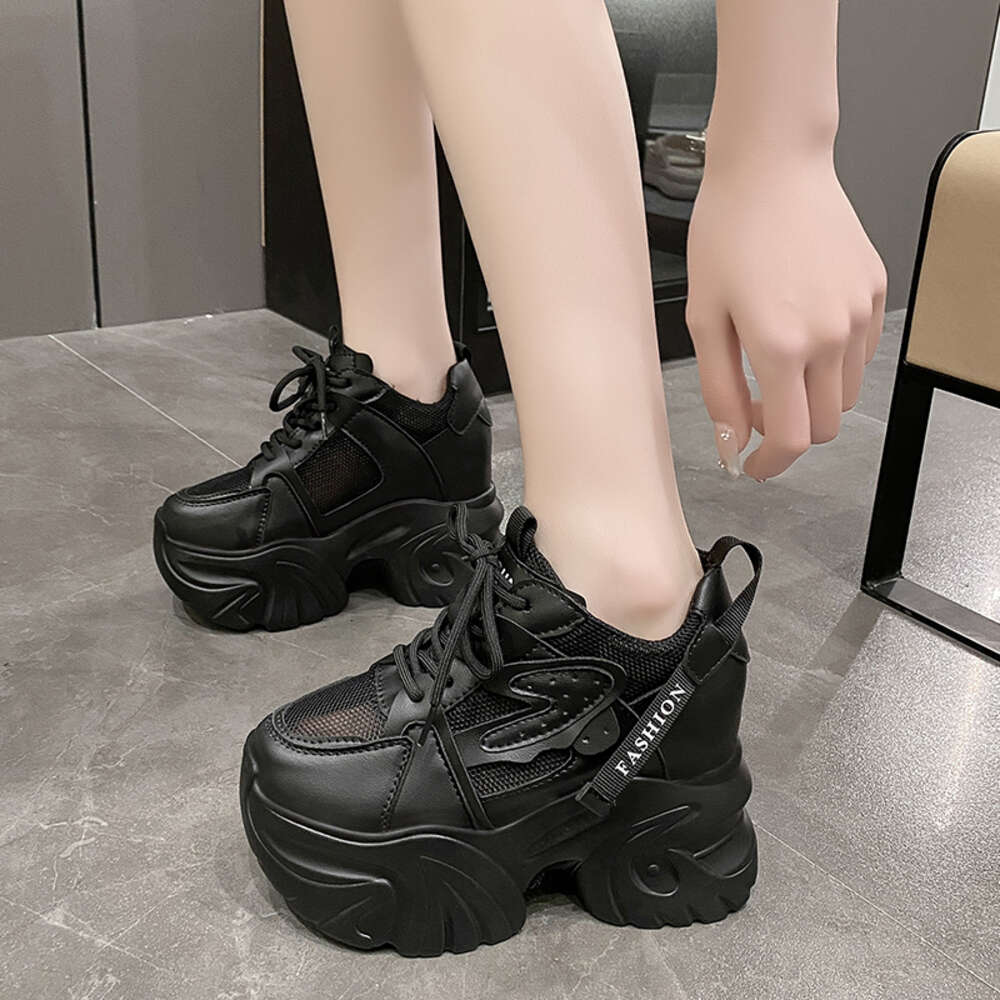 Ddmysports Women Igh Top Sneakers Spring Female Black White Chunky Sneaker Breathable Leather Wedge Shoes Atos Casual Mujer OUTDOOR