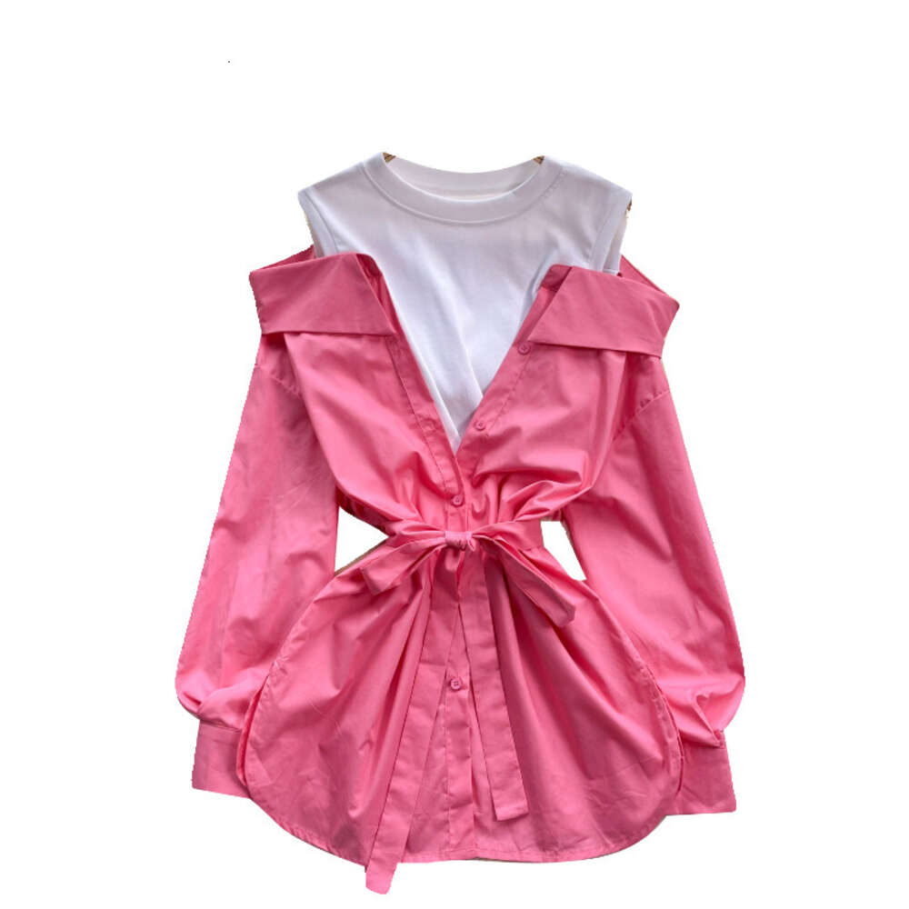 Chic Design Fake Two Shirts Womens Style Round Neck Contrast Panel Off Shoulder Long sleeved Top Womens