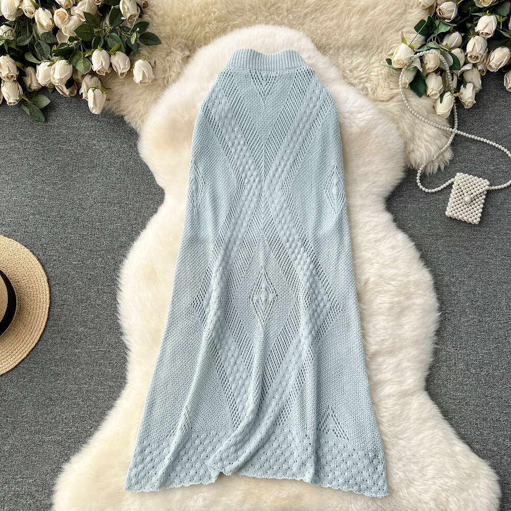 Design inspired hollowed out diamond grid skirt for women high waisted and slim knit A-line skirt with a gentle and trendy drape