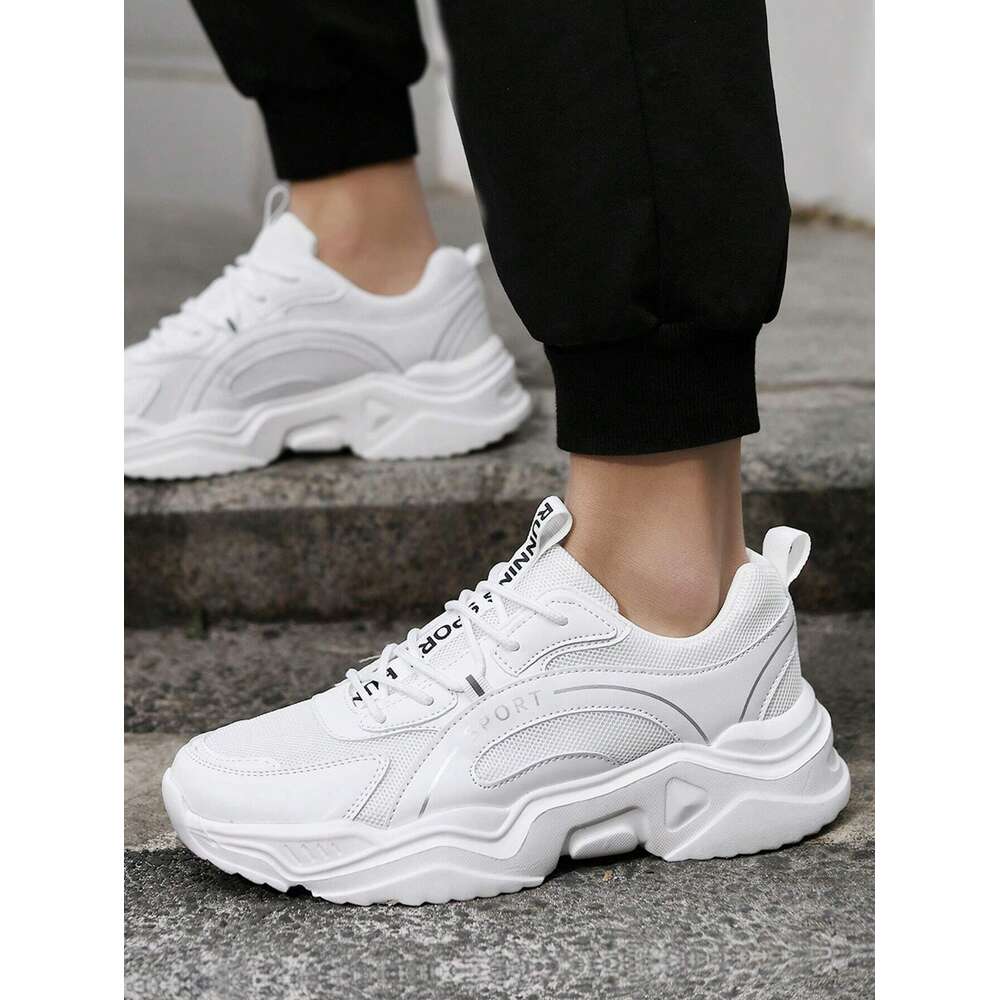 Men's Fashionable Breathable Slip Resistant Low Top Sneakers With Lace Up, Solid Color, Comfortable And Durable, Chunky Sneakers, Casual Shoes