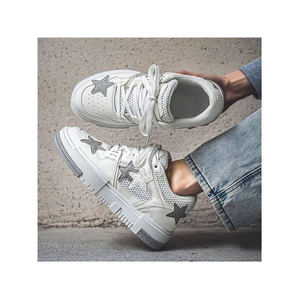 Star Pattern Skater White Running Fashionable Outdoor Large Size High-Top Sports Men Casual And Comfortable Flat Suitable For Students Men's Lace