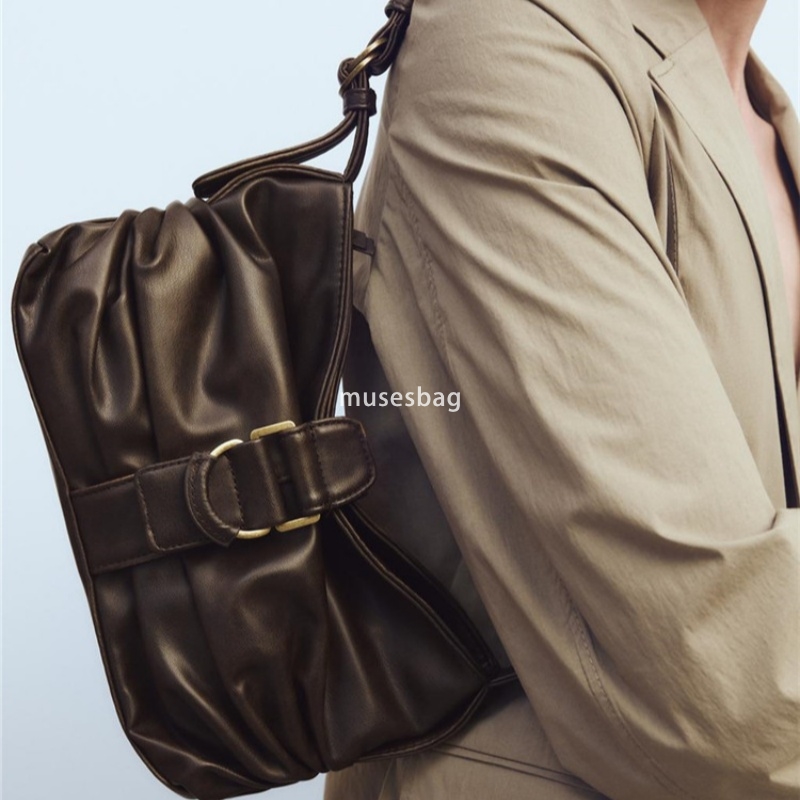 New brown buckle decoration shoulder bag casual and fashionable underarm bag high-end PU handbag high-end niche crossbody bag