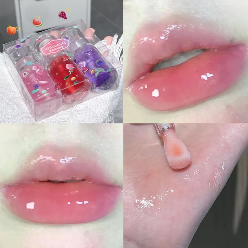 Peach Fruit Oil Makeup Moisturizing Clear Grape Transparent Glass Long-Lasting Hydrating Lip Gloss Liquid Lipstick Cosmetics
